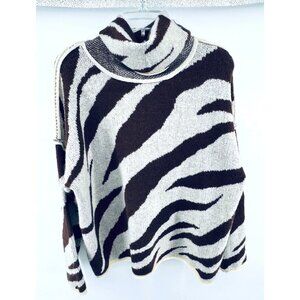POL Brown Zebra Print Oversized Cowl Neck Sweater Size Large NWT